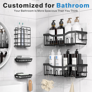 <b>Wall</b>-<b>Mounted</b> Metal 5-Layer Shower Caddy Storage Rack with No Drilling Bathroom <b>Shelf</b> - Product Image 2