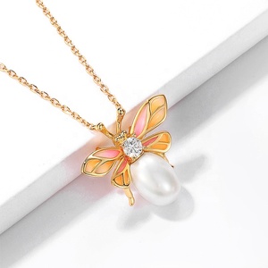 Bijoux en argent sterling 925, pendentif guêpe en perle, breloques papillon en émail - Product Image 4
