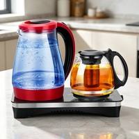 Bouilloire électrique en verre à double station avec infuseur, commande tactile LED, vente en gros, prix d'usine, verre borosilicate trempé