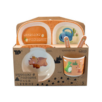 Service de table pour enfants en fibre de bambou écologique et réutilisable, peint à la main, motif animal, portable, compatible lave-vaisselle