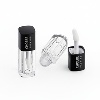 Flacon de gloss à lèvres noir et rouge Choebe, petit format, avec pinceau, 1,2 ml, tube à lèvres transparent pour usage cosmétique