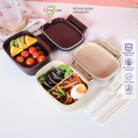 Boîte à lunch rectangulaire de haute qualité, 700 ml, 2 compartiments, en plastique, style coréen, réutilisable, portable, micro-ondable, avec couvercle amovible, brillante