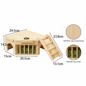 Refugio de madera para cobayas con comedero para heno y tazón de alimentación de 29.5X23.8X15 cm para animales pequeños - Product Image 1