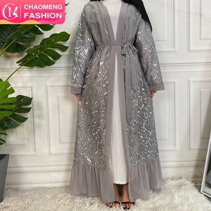 1711# New Style Long Sleeve <b>Kaftan</b> Muslim Front Open Kimono Modern Sequins Abaya for Evening Prom - Product Image 1