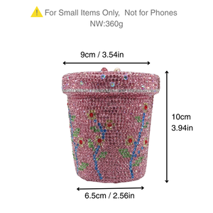 Sac à main de soirée rose en forme de pot de fleurs 3D, orné de strass floraux, sac à bandoulière pour femme, idéal pour mariage et fête - Product Image 6