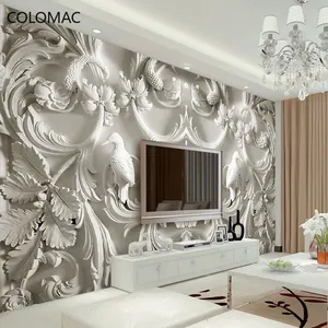 Peel and Stick Mural <strong>Wallpaper</strong> <strong>White</strong> Classic European Style <strong>Embossed</strong> 3D Stereo Living Room TV Background Wall Murals <strong>Wallpaper</strong> - Product Image 1