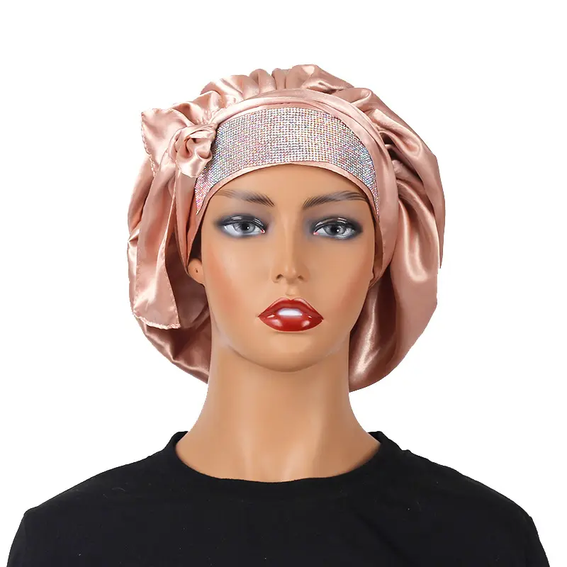 Bonnet en Satin et strass pour femme et enfant, accessoire de coiffure personnalisé, industriel, vente en gros, 22 pouces