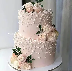 Decoração de bolos com contas de açúcar branca, enfeites de decoração de bolo comestível com agulhas de açúcar, aniversário, branco, miçangas, açúcar em pérolas