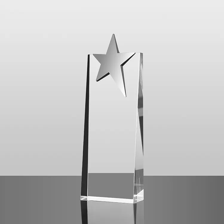 Hadiah Souvenir MH-NJ00353 Kustom Piala Kaca Kristal dengan Penghargaan Piala Kaca Bintang Logam