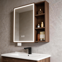 Meuble-lavabo de salle de bain moderne avec armoire miroir, étagères de présentation, tiroirs de rangement à fermeture douce, robinet contemporain et miroir inclus