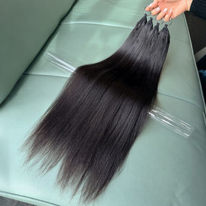 Extensions de cheveux humains naturels et soyeux, lisses, au crochet, 100 % vierges non traitées, tissage de cheveux couleur naturelle, faits à la main - Product Image 2