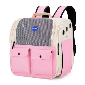 Transparent Mesh <b>Pet</b> Backpack <b>Carrier</b> Soft-Sided Zipper Closure Breathable Oxford Material Gray Color 5kg Capacity Square Shape - Product Image 5