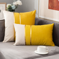 Housse de coussin carrée géométrique moderne en velours de luxe avec fermeture éclair dissimulée 18x18 pouces, décoration intérieure, hôtel, gris, blanc, or, cuir