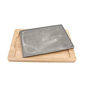 Assiette Teppanyaki avec base en bois grande assiette à steak en fonte usage domestique gril plateau <span class=keywords><strong>de</strong></span> <span class=keywords><strong>cuisson</strong></span> poêle à steak gril <span class=keywords><strong>plaque</strong></span> <span class=keywords><strong>de</strong></span> serveur - Product Image 4