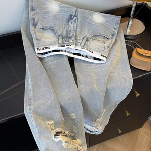 Jeans <span class=keywords><strong>Rotos</strong></span> de Moda para Mujer, Proveedor Líder, Personalización de Marca, Impresión de Letras Personalizadas, Bordado, Pantalones Vaqueros Holgados - Product Image 1