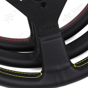 14 pouces 350mm universel 14 pouces noir jaune rouge couture droite JDM <span class=keywords><strong>Tuning</strong></span> <span class=keywords><strong>volant</strong></span> en cuir à rayons plats avec logo MO - Product Image 2