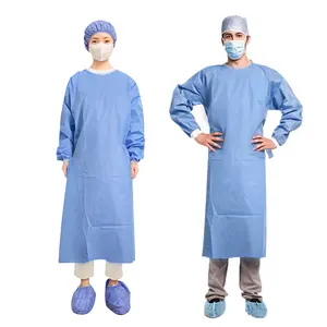 Robes médicales jetables d'hôpital de qualité supérieure Robe d'isolation Pp Pe SMS Infirmière Vêtements chirurgicaux d'hôpital Adulte CE Bleu EOS EN