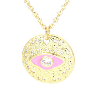 Collier en émail vert turc anti-mal avec yeux du diable multicolores géométriques ronds, bijoux en émail - Product Image 3