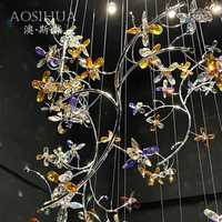 Lustre moderne rotatif en cristal en forme de fleur, lampe de plafond ronde, chandelier romantique pour hall