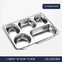 Plateau de service rectangulaire en acier inoxydable 304 avec compartiments et couvercle pour restauration rapide - Vente en gros