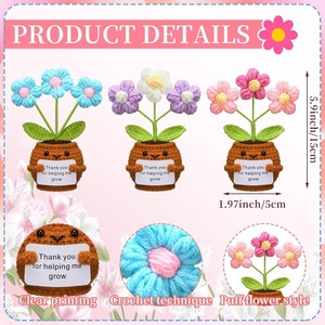 Wholesale Acrylic <b>Puff</b> Flower Crochet Doll Gifts with Card Thank You for Birthday and Christmas Home/Office Decor - Product Image 3