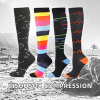 Chaussettes de compression unisexes, 4 paires, respirantes, à motif géométrique, 15-20 mmHg, chaussettes hautes pour la course à pied, le cyclisme, les sports, la maternité