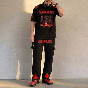 Ensemble de survêtement streetwear OEM personnalisé avec sweat à capuche et pantalon de survêtement effet vieilli, ensemble de survêtement vintage délavé à l'acide avec pantalon évasé pour homme - Product Image 2