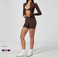 Nouvelle Collection 2026 – Ensemble de Sport 3 Pièces pour Femme : Veste Zippée à Séchage Rapide, Soutien-Gorge de Sport à Manches Longues et Couleurs Contrastées, et Short
