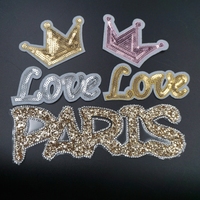 Nouvelle couronne d'or et lettre d'amour paillettes paillettes Badge bricolage coudre sur le fer sur Patch Applique pour vêtements robe chapeau