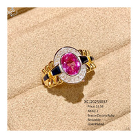 Bague vintage italienne plaquée or 18 carats, taille ajustable, pour femme, ellipse, zircon, cuivre, rubis, mariage, fiançailles, cadeau de fête