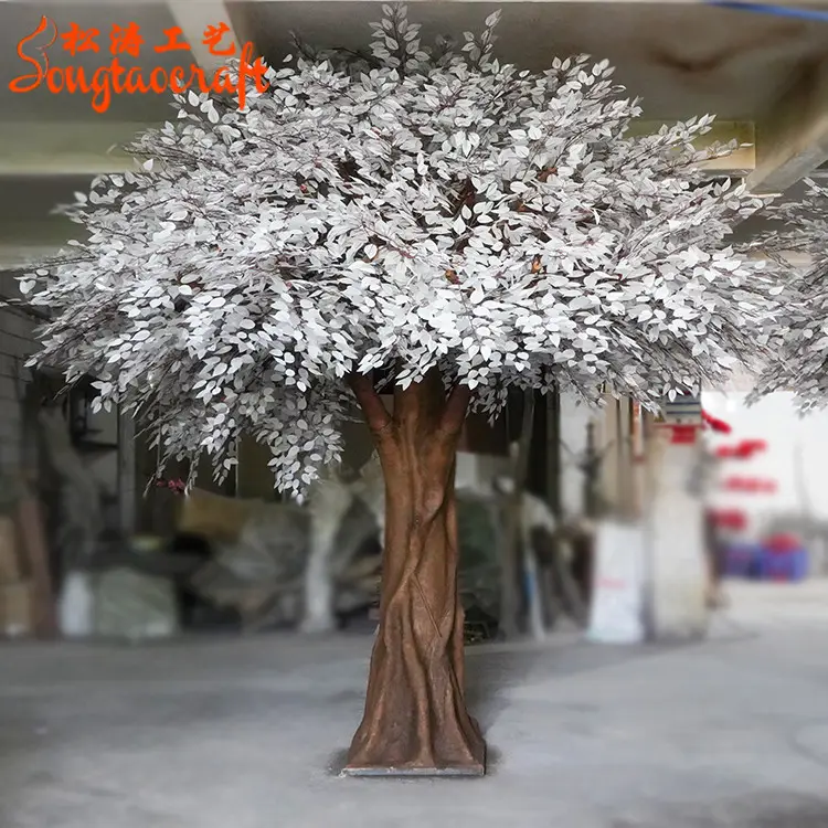Blanco artificiales ficus árbol de hoja de las plantas de hojas para decoración de la boda