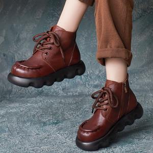 Bottines à bout rond en cuir de vache à semelle souple, style britannique, avec fermeture éclair latérale, plateforme, bottes Martin, chaussures pour femmes, nouvelle collection automne et hiver - Product Image 2