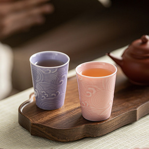 Tasse à café en céramique à motif vague en relief, mini tasse à Coca en porcelaine, style oriental pour le thé de l'après-midi et usage domestique - Product Image 4