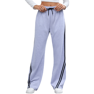 Pantalones de punto elásticos de cintura media transpirables, holgados, de pierna ancha y frente plano, de Spandex/Nylon, color liso, nueva colección Otoño-Invierno 2025 - Product Image 1