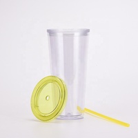 Mug de voyage isotherme moderne réutilisable en plastique écologique transparent à double paroi de 32 oz, avec option de logo personnalisé pour cadeaux