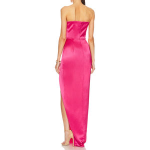 Kadınlar özel askısız sıcak pembe gömme Bodycon elbisesi klasik yumuşak ipek saten seksi ön yarık abiye bayanlar için - Product Image 3