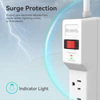 2 Indikator LED untuk Proteksi Lonjakan dan Grounding 735J, Stopkontak Ekstensi 8 Lubang, Steker NEMA 5-15P Ter grounding 125V 15A