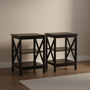 Tables de chevet à 3 niveaux X-Design, étagères de rangement en bois brun foncé, meubles de salon et de chambre à coucher - Product Image 2