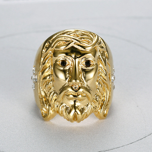 Venta caliente <span class=keywords><strong>precio</strong></span> barato <span class=keywords><strong>18K</strong></span> anillo de <span class=keywords><strong>oro</strong></span> Acero inoxidable Jesús Cara anillo religioso - Product Image 4