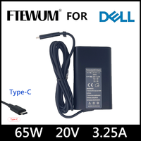 Adaptateur d'alimentation FTEWUM 65W USB-C Type-C 20V 3.25A pour Dell XPS13 XPS12 Latitude 7410 9410 9510 Venue 10 Pro