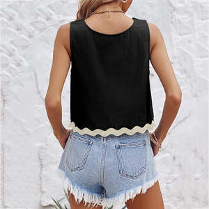Womens CROPPED Tank Tops mùa hè thường Crew Neck lỏng phù hợp với không tay TEE Áo sơ mi - Product Image 4