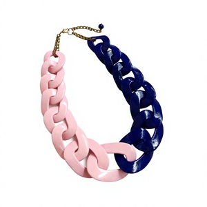 Pink and Navy Blue Resin <b>Chain</b> Necklace High Quality Trendy Statement Design Jewelry Cute Unisex Fashionable Accessory Woman - Product Image 5