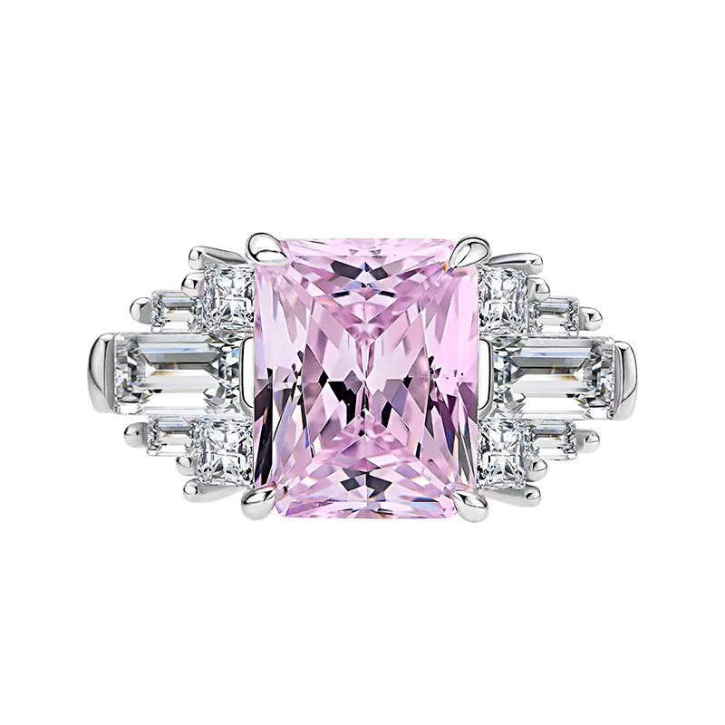 Gemstone Jewelry women Luxury S925 Sterling SIlver Brilliant radiant Ice Flower cut 8*10 Big Stone Cubic Zirconia Ring