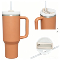 Mug de voyage isotherme en acier inoxydable de 40 oz avec poignée, paille et couvercle rotatif anti-fuite - Couleur personnalisée pour utilisation en voiture