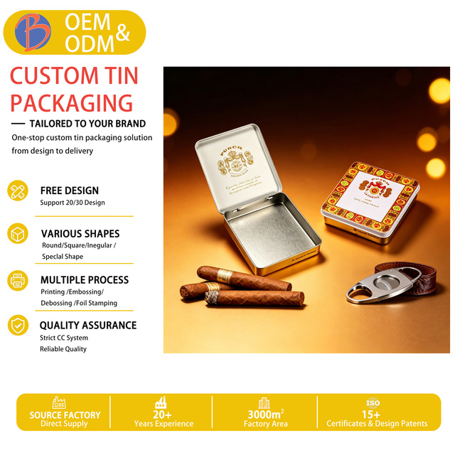 Custom Eco-Friendly BDD Brand Metal Tin Box with Lid Food Grade Premium Air Tight Cigar Storage Custom Logo
