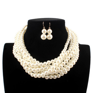 Ensembles de bijoux de mariée personnalisé lourd populaire élégant simulé perle bijoux de mariage colliers boucles d'oreilles ensembles