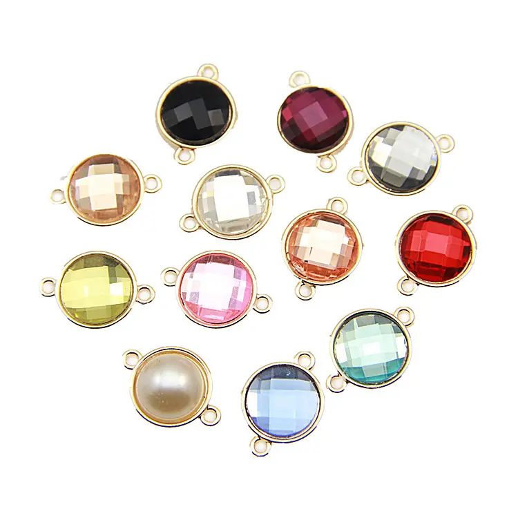 Vendita calda lunetta d'oro colore ovale perla gemma connettore doppio anello per la creazione di gioielli