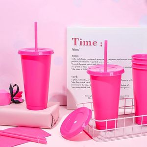 Custom Logo 24oz Plastic Reusable PP Stadium Classics Activity Gift Tumbler Coffee <b>Pink</b> Mug with Straw Lid Portable - Product Image 3