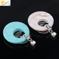CSJA Naturel Turquoise Pierres Précieuses Donuts Pendentif Collier Vie Arbre Mer Plage Coquillage Onyx Pierre Pendentif Bijoux De Mode F881