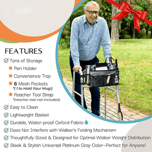 Sac de rangement pliable pour <span class=keywords><strong>déambulateur</strong></span> avec porte-gobelet, accessoire d'aide à la mobilité mains libres pour personnes âgées - Product Image 3